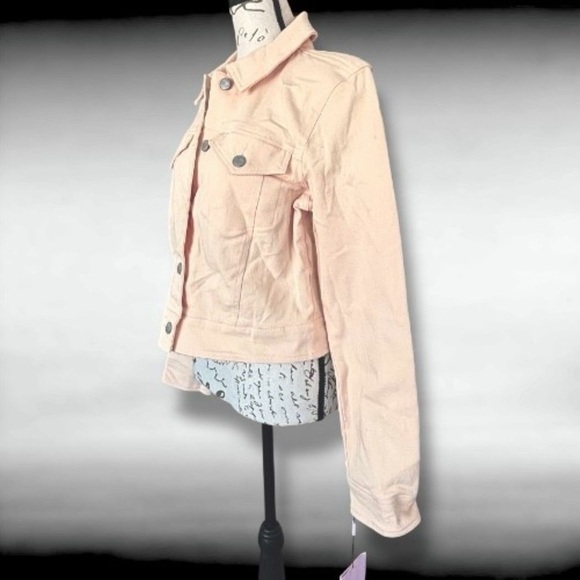 Women's Sz 6 Avec Les Filles Peach Cropped Stretch Cotton Denim Jean Jacket NWT - Picture 4 of 7